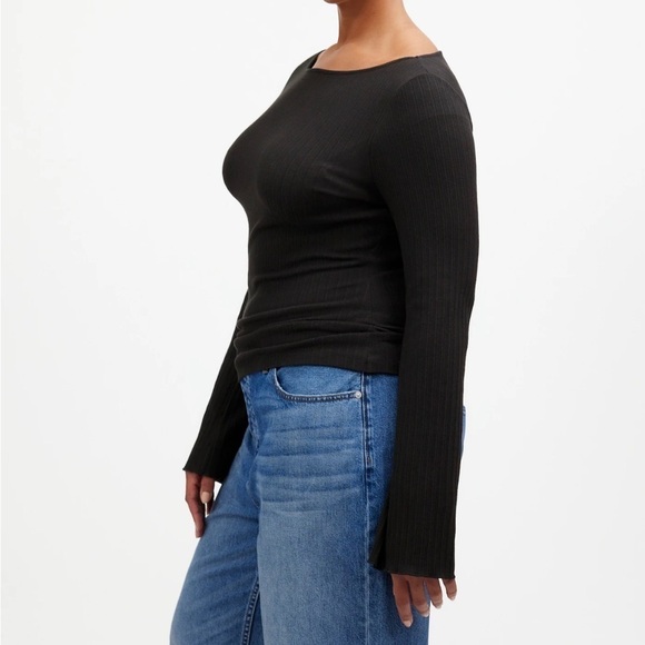Madewell Ribbed Long-Sleeve Boatneck Top in Jet Black size M NWT NS805 - Picture 2 of 11